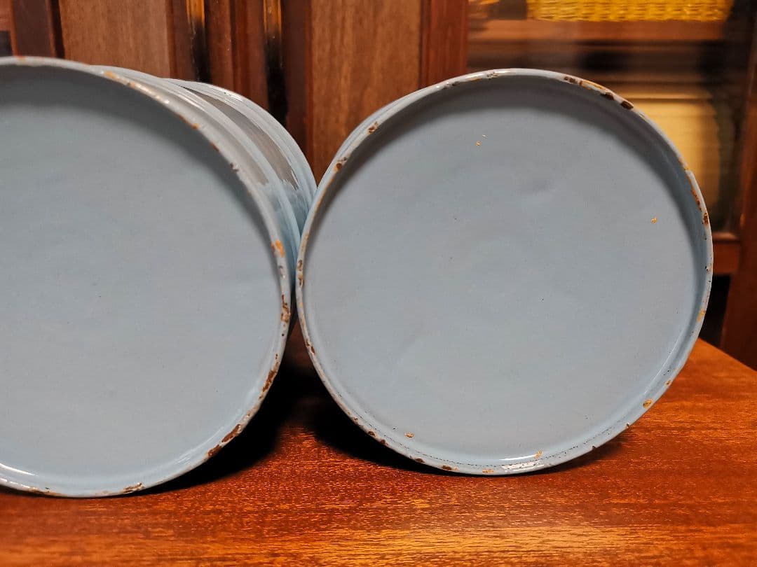 アンティークホーロー水色キャニスター3点セット美品