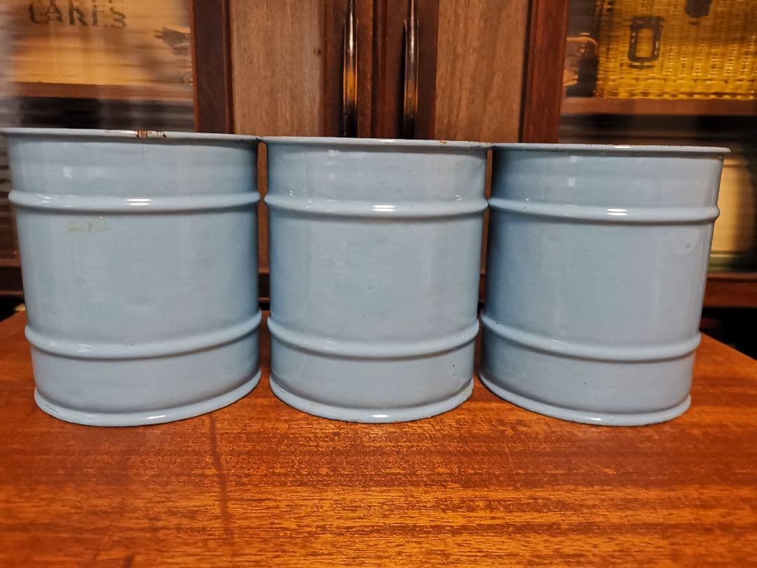 アンティークホーロー水色キャニスター3点セット美品