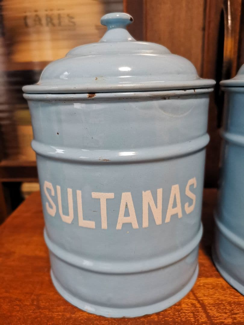 アンティークホーロー水色キャニスター3点セット美品