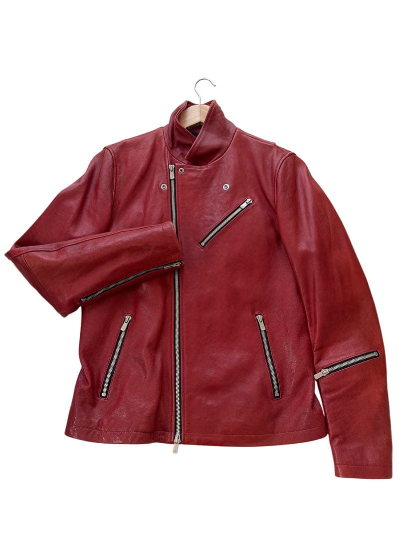 希少カラー noid ラムベジタブルWライダースジャケット レッド