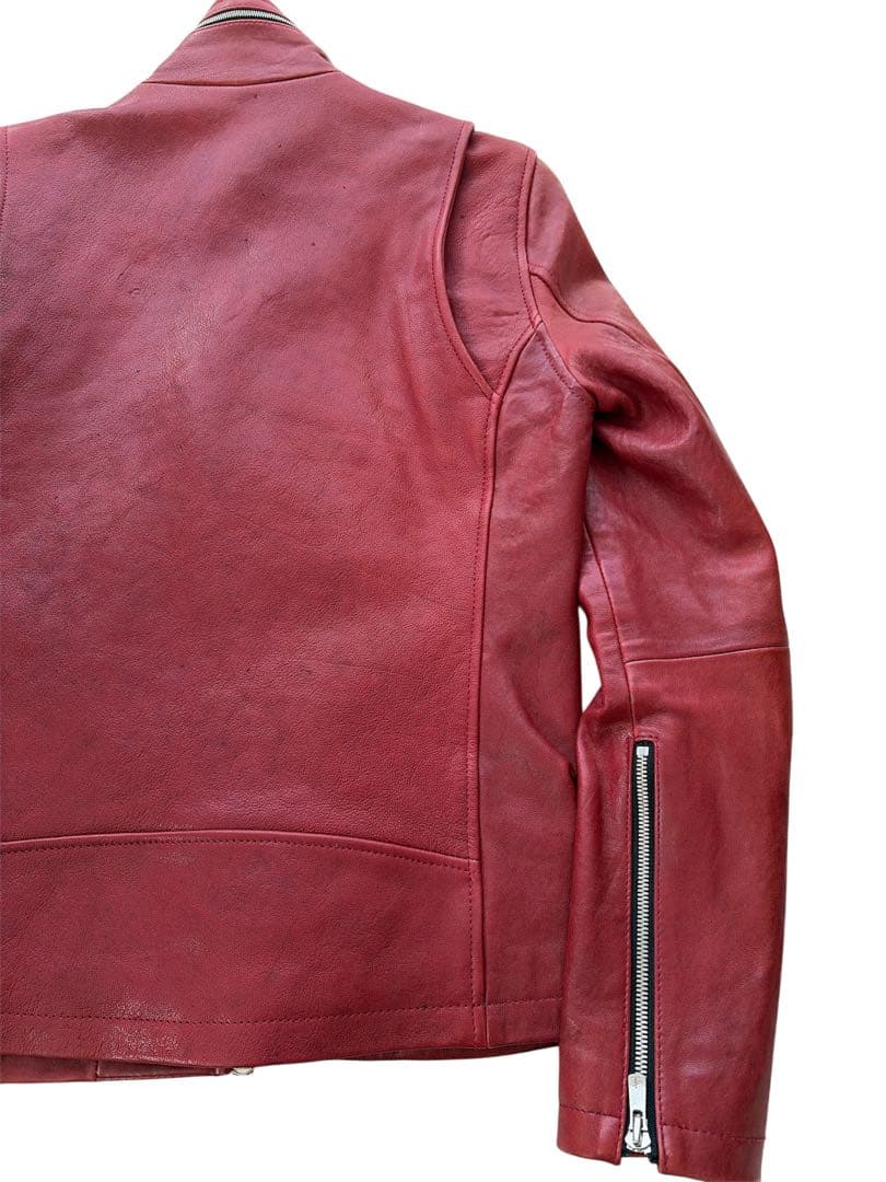 希少カラー noid ラムベジタブルWライダースジャケット レッド