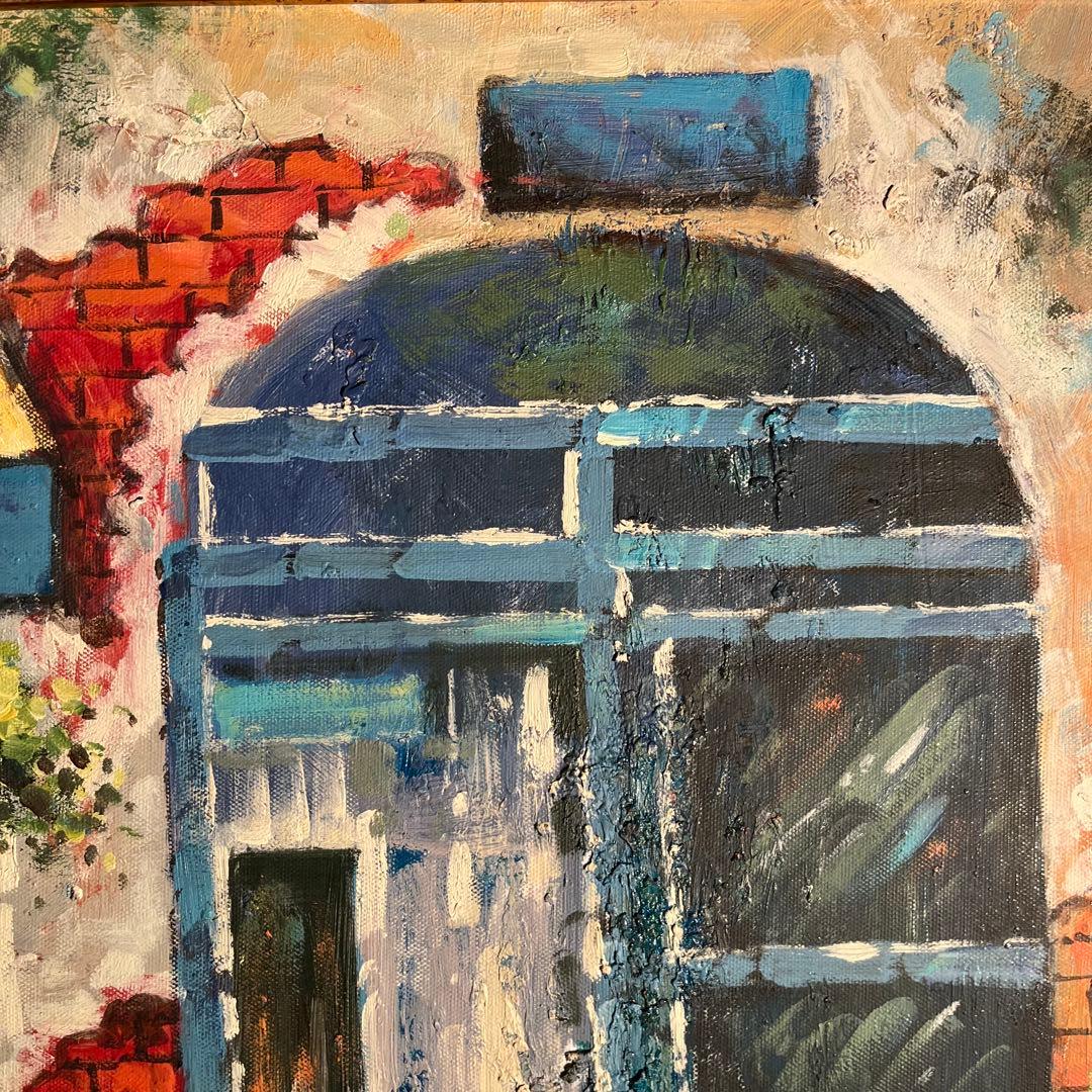 手書き油絵 パリの街角 額付き インテリア 油彩画