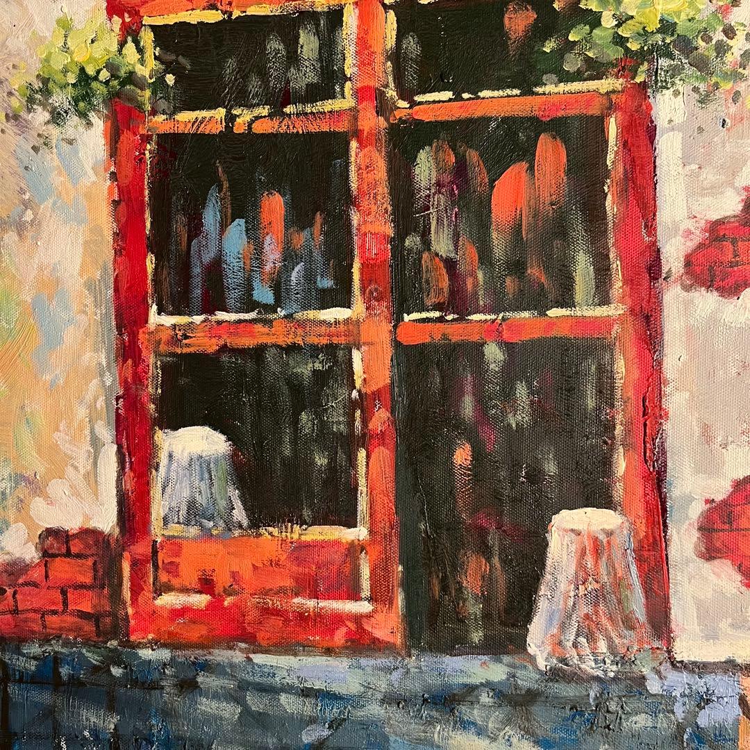 手書き油絵 パリの街角 額付き インテリア 油彩画