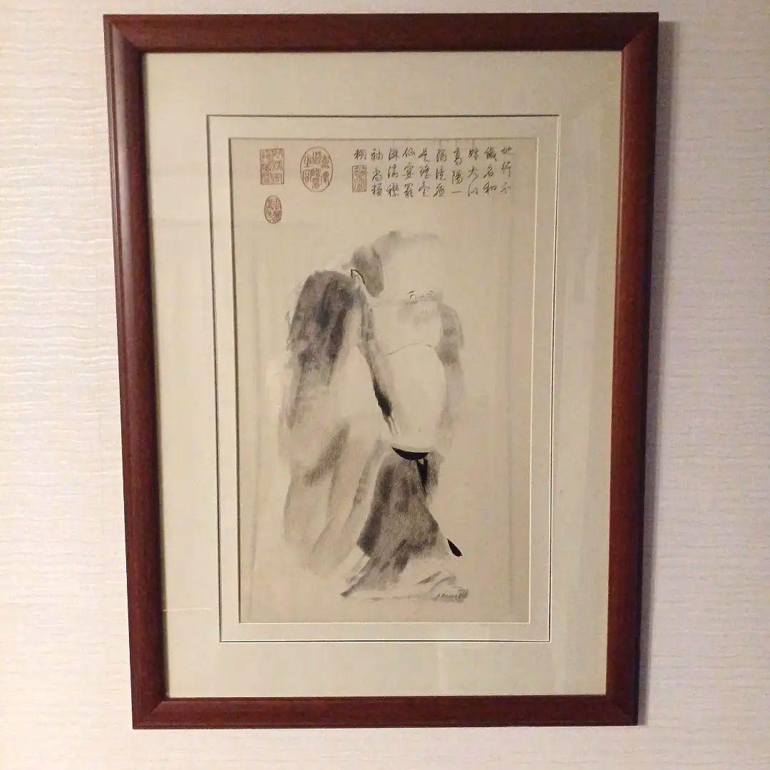 大幅値下げ　額装品　水墨画風　刺繍作品　蘇州大師　王麗華作　「梁楷　溌墨仙人」