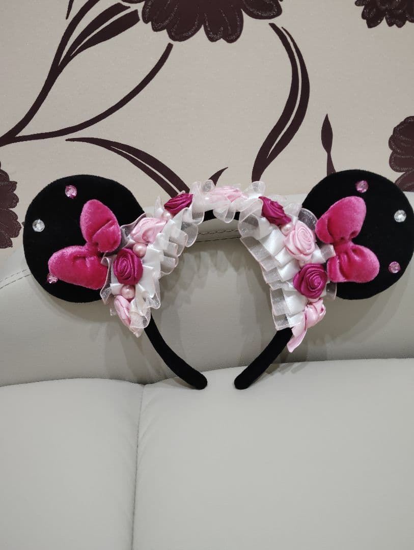 ♡廃盤 ディズニー ミニー カチューシャ 薔薇 ローズ レース リボン 花♡