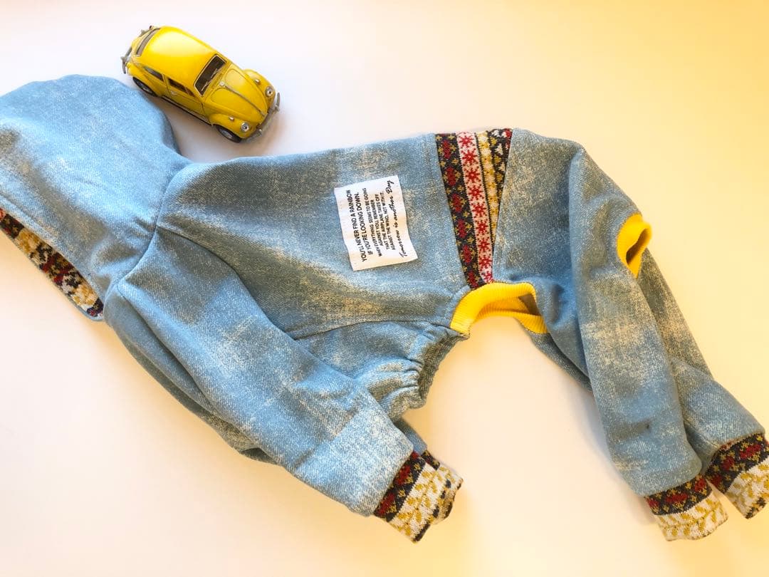 黄色い袖のロンパース　イタグレ服　犬服　ハンドメイド