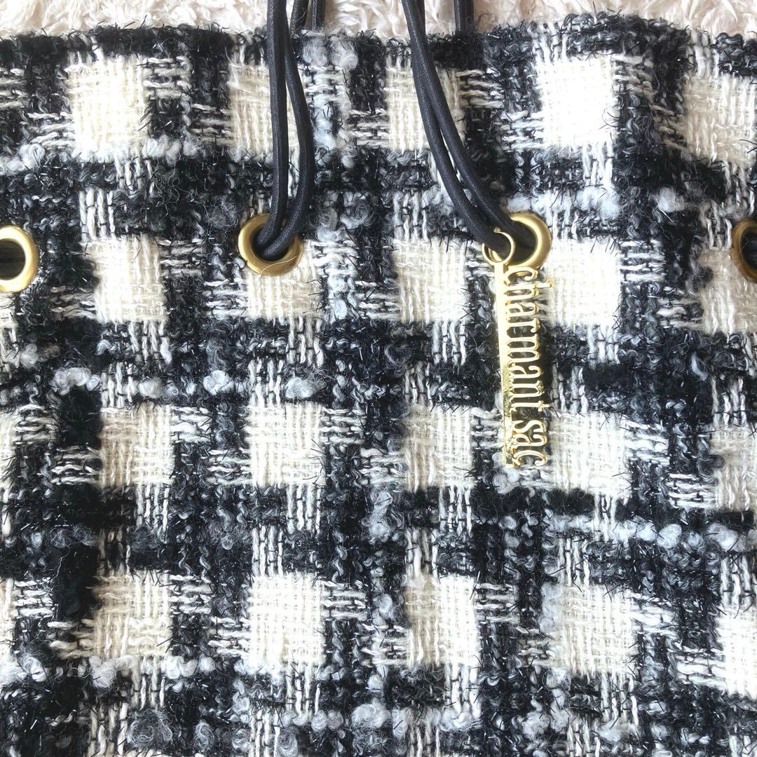 ぷ*ー様 新品◯シャルマントサック ミックスツイード ファー バッグ