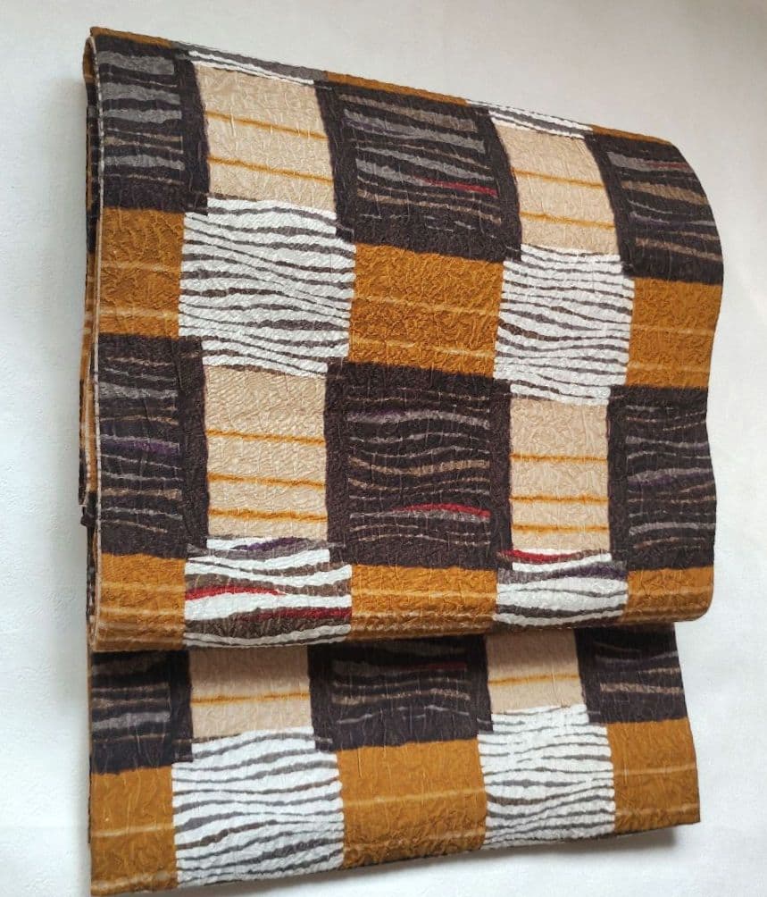 両面全通柄袋帯 市松 リバーシブル