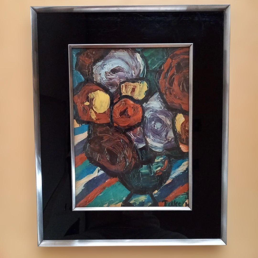 林武【薔薇】 油彩画 シルバーのフレーム付き 大日本絵画巧芸美術株式会社制作