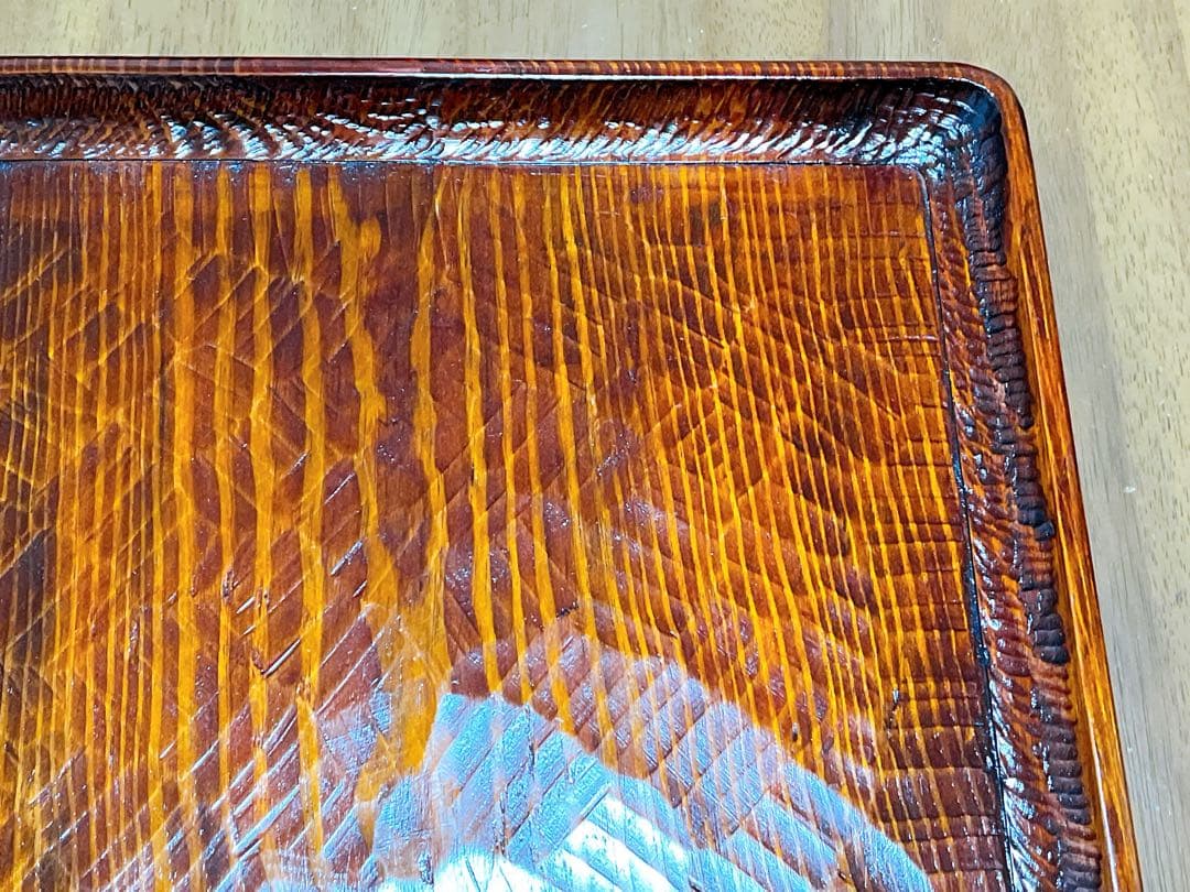 時代物 お膳 讃岐彫り 正方形 お盆 アンティーク 漆器 トレー 木彫り３枚