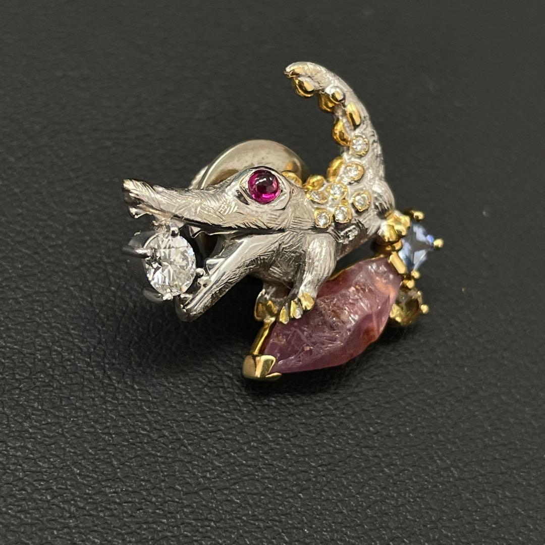 梶光夫先生作　750ワニモチーフのダイヤモンドピンブローチ