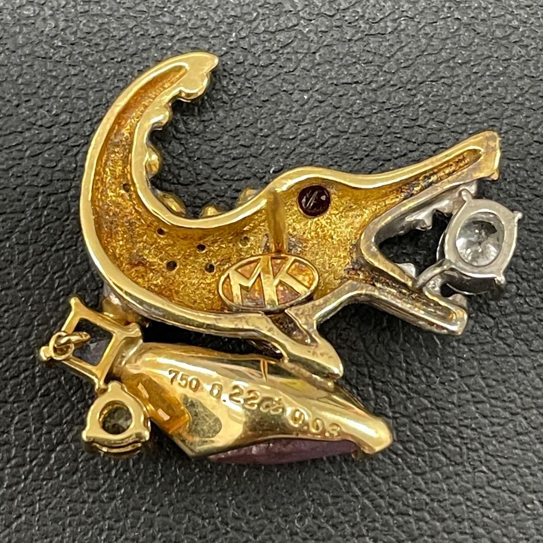 梶光夫先生作　750ワニモチーフのダイヤモンドピンブローチ