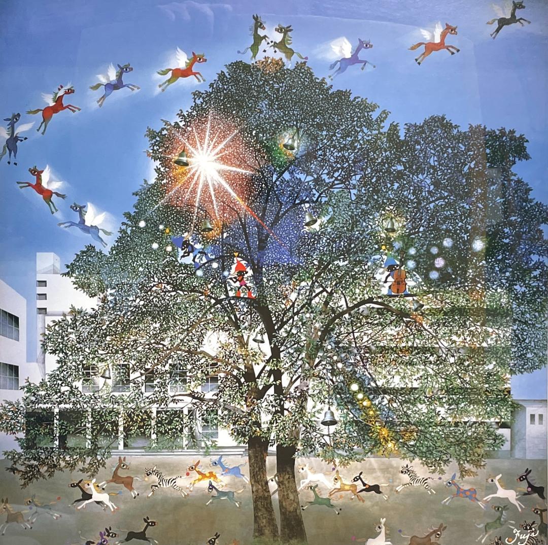 新品】藤城清治「光陰の中の巣立つ仔馬たち」ポスター大サイズ 額付　48×48cm