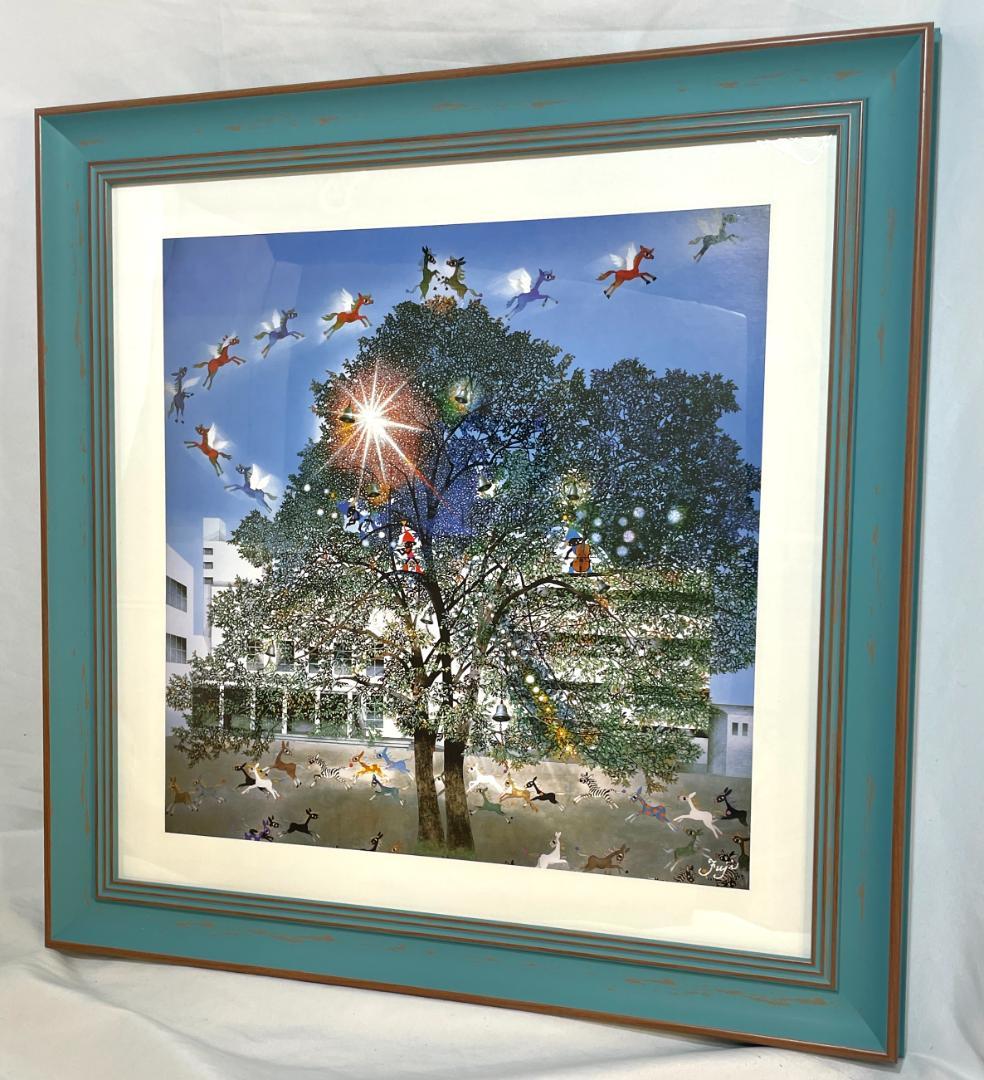 新品】藤城清治「光陰の中の巣立つ仔馬たち」ポスター大サイズ 額付　48×48cm