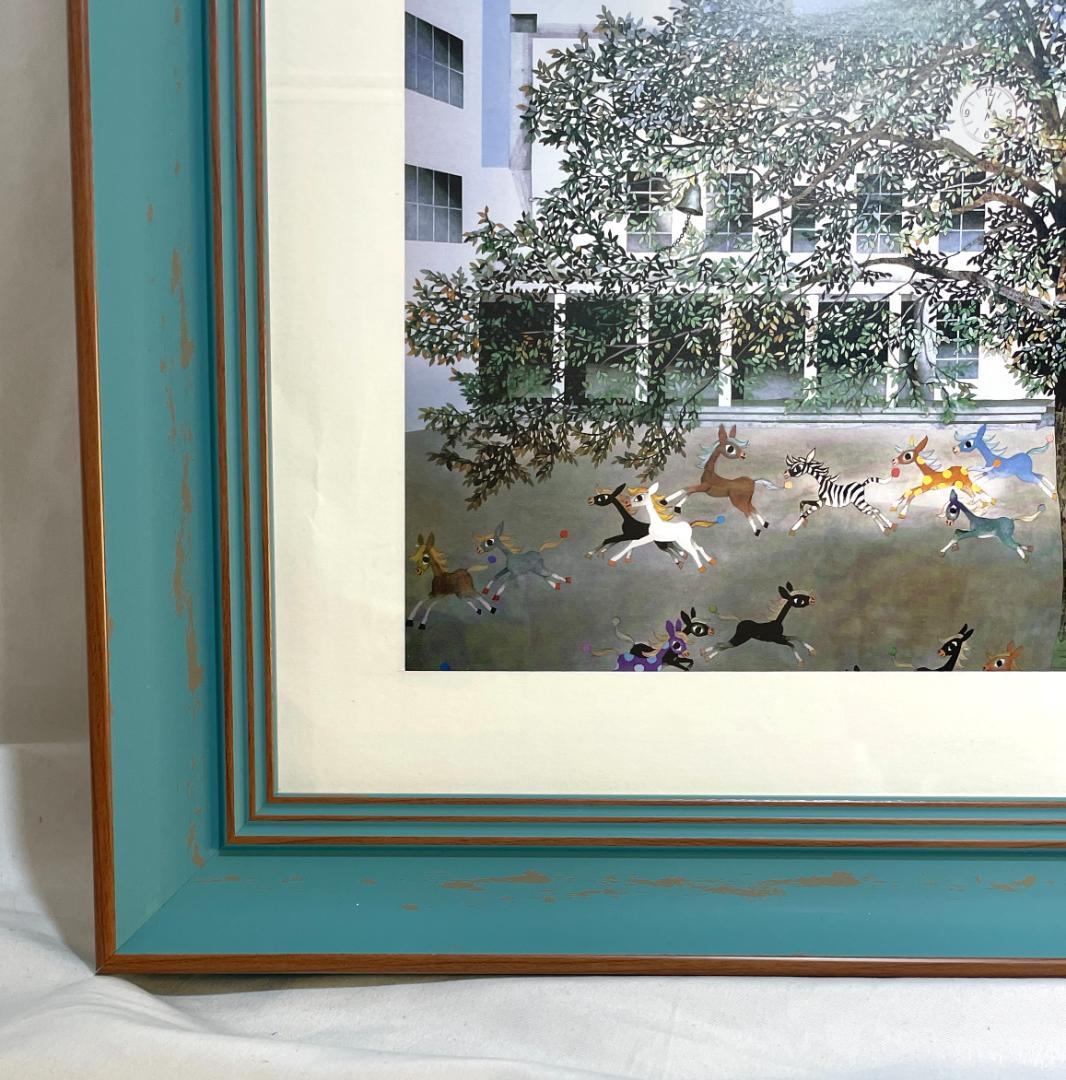 新品】藤城清治「光陰の中の巣立つ仔馬たち」ポスター大サイズ 額付　48×48cm