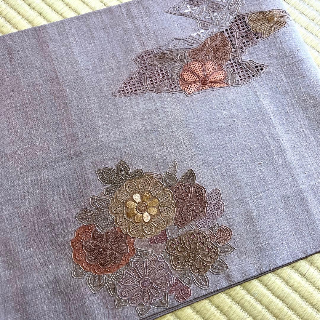 真綿紬　蘇州汕頭刺繍　超豪華　袋帯