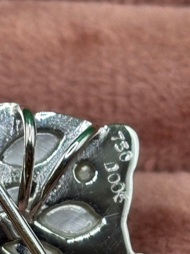 【珍しい＊貴重】K18WG パンダ☆オニキス-シロチョウ-ダイヤ　ブローチ