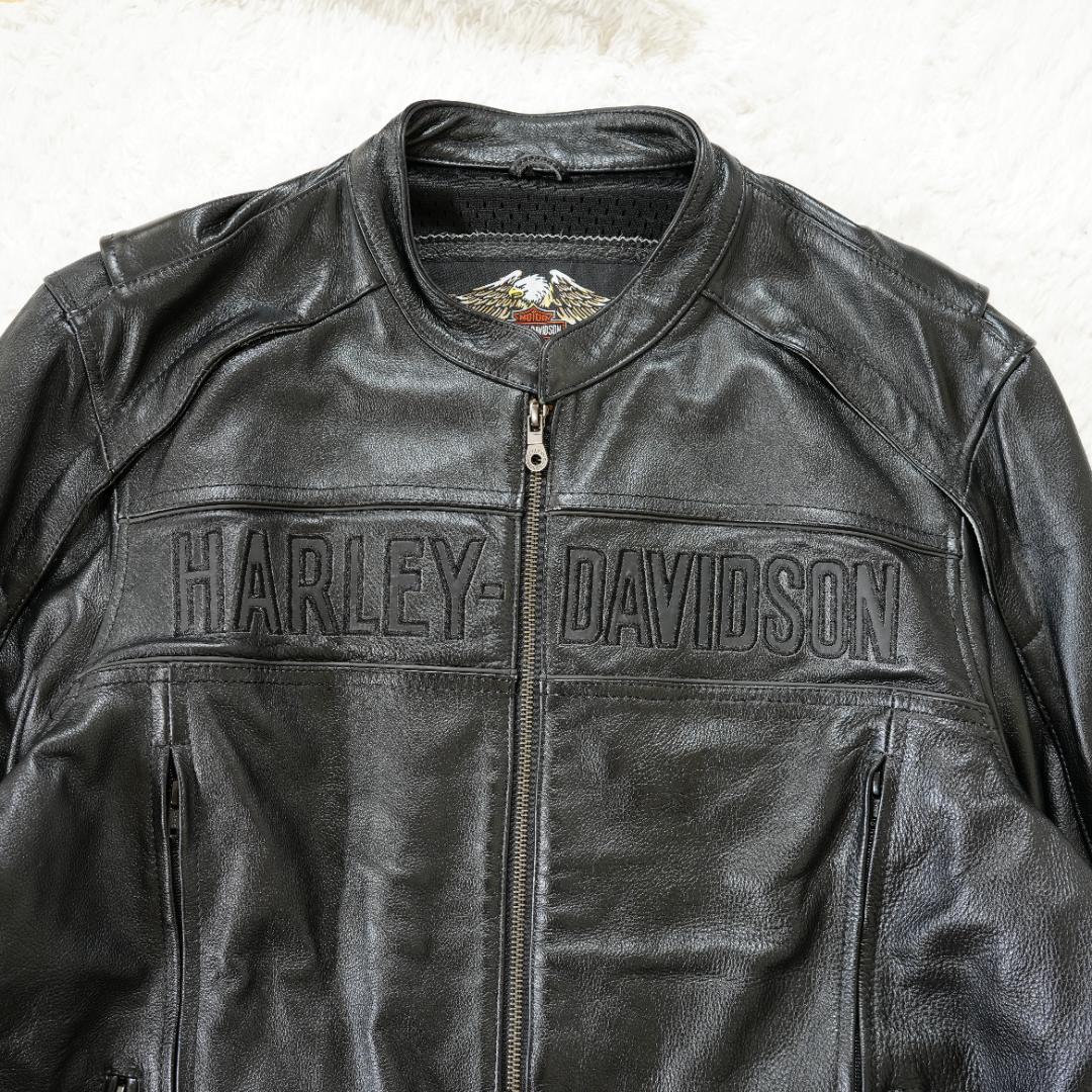 【美品】ハーレーダビッドソン　ビッグロゴ刺繍レザージャケット　XL