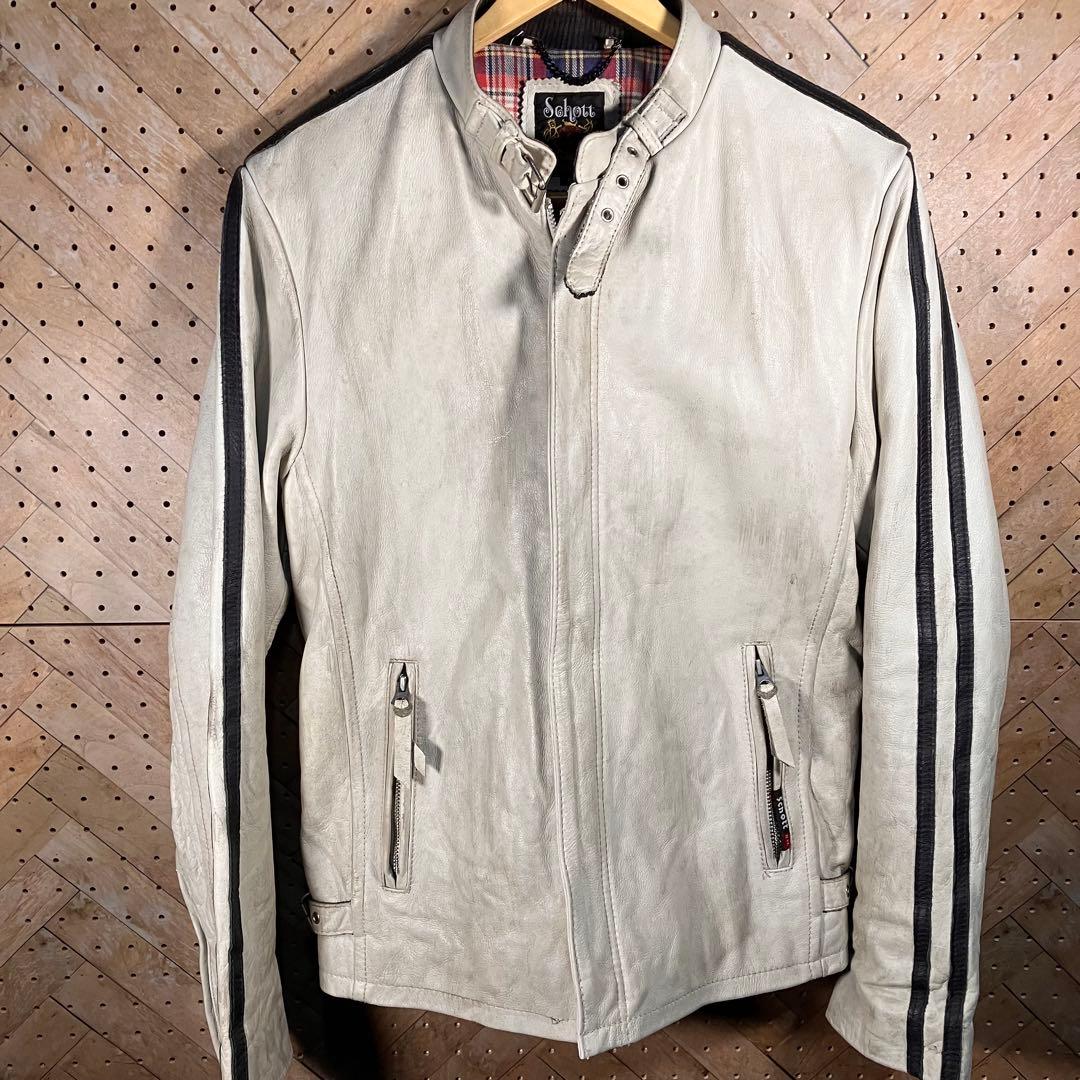 Schott ショット シングルライダース M 牛革 黒ライン 気合いの本格派！