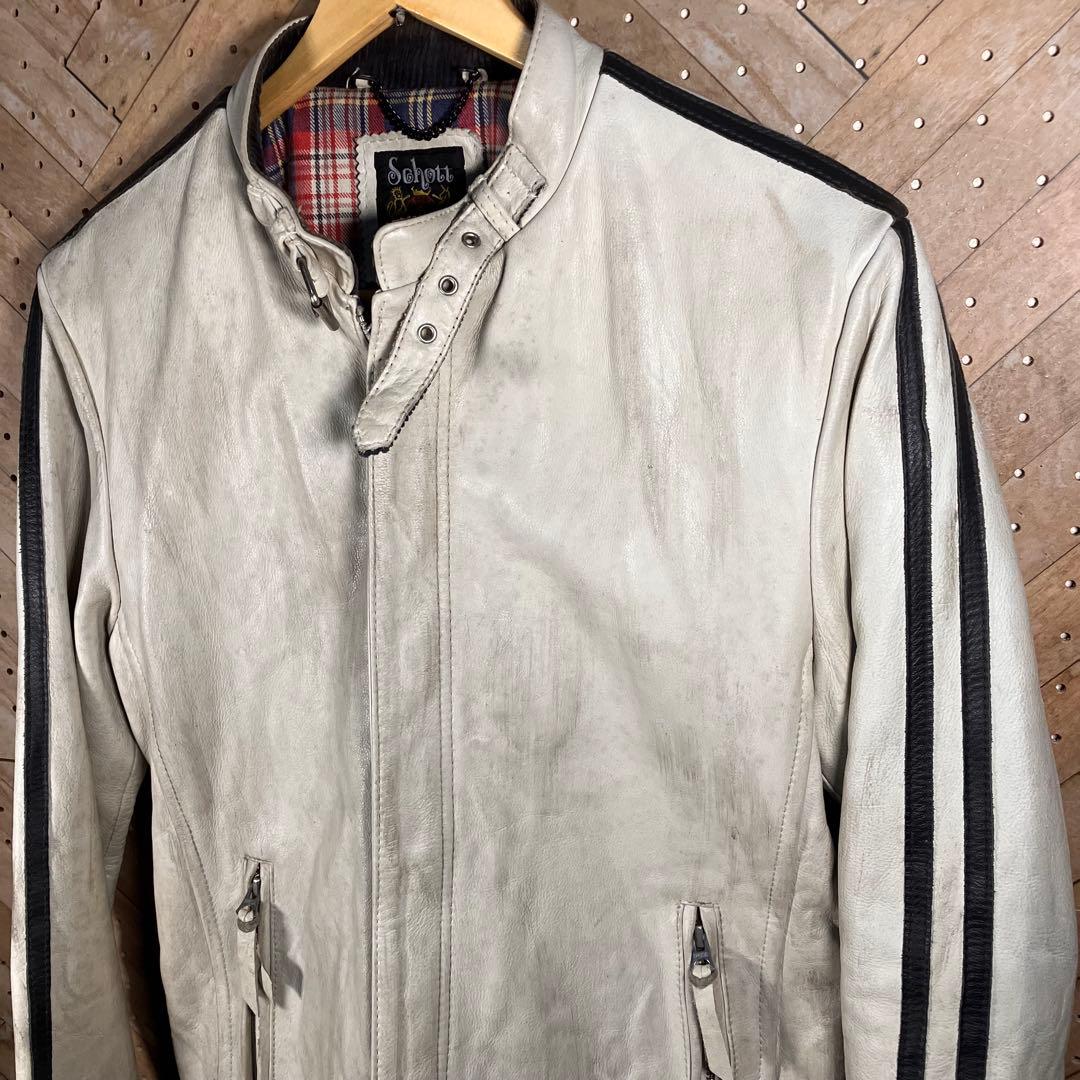 Schott ショット シングルライダース M 牛革 黒ライン 気合いの本格派！