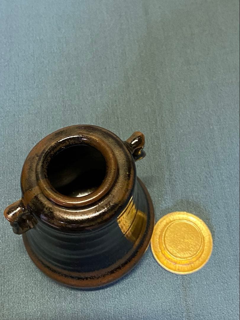 ⭐️本日限定⭐️茶道具/写耳付茶入 山口錠鉄 西陣織 共箱