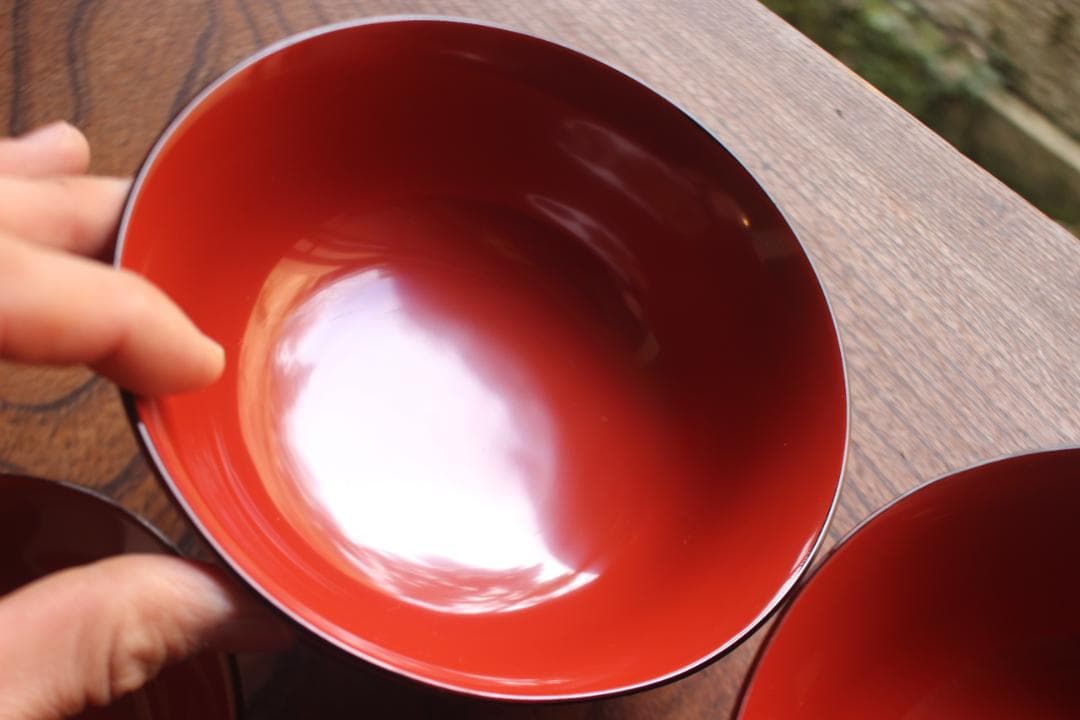 デッドストック！極上朱漆に風情ある網目文の美しい煮物椀2点（検輪島塗懐石道具