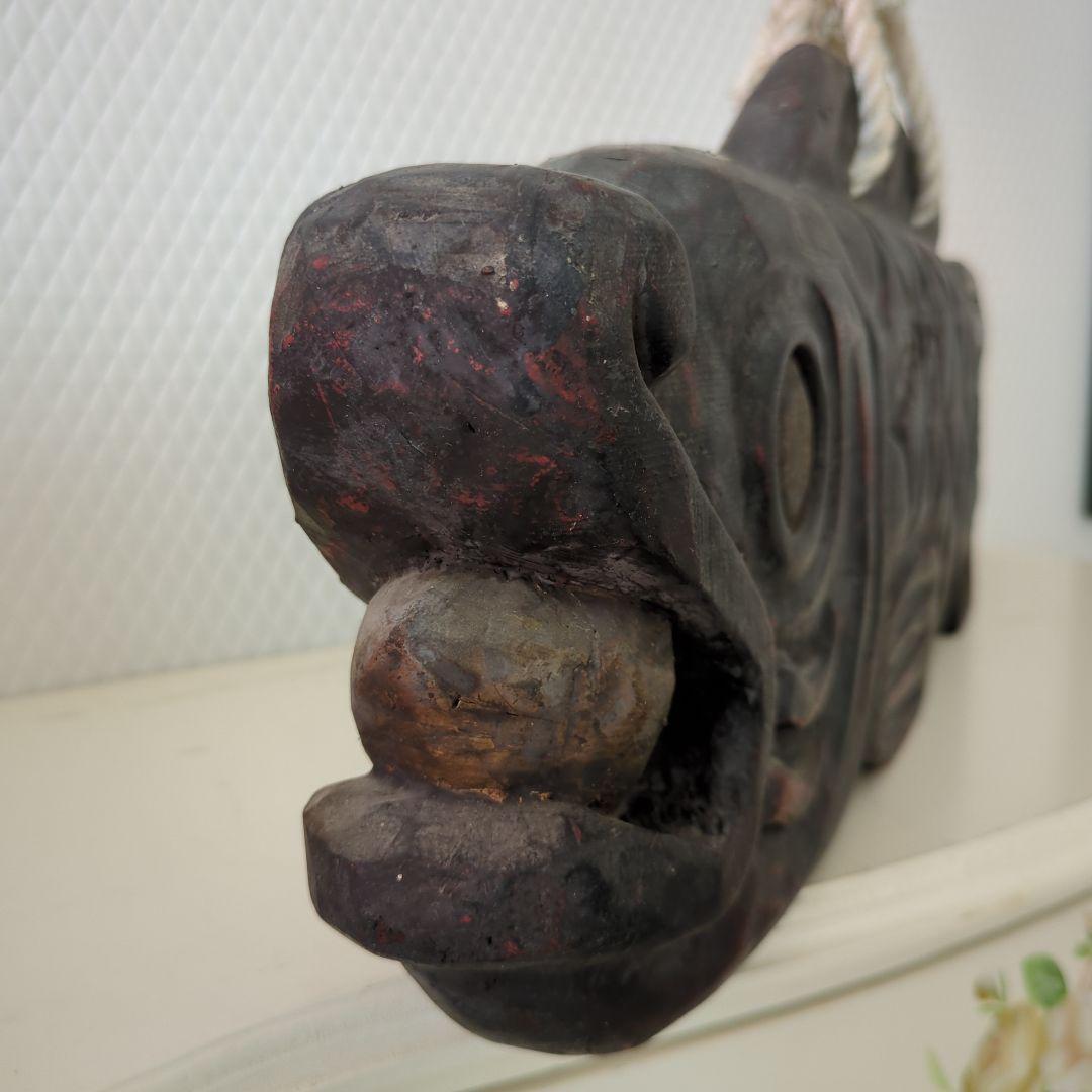 骨董 魚型 木魚 魚鼓 魚板 木彫 茶道具 漆器ディスプレイ 木製 木彫