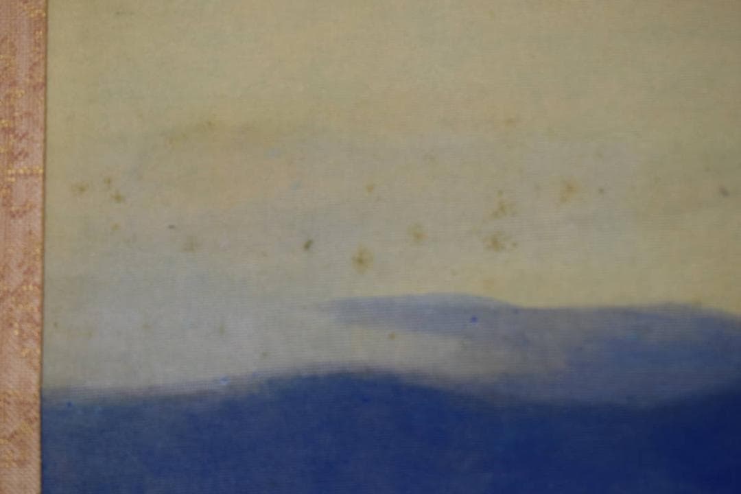 【真作】谷口英雄/湖畔図/山水風景図/横物/岩絵具/掛軸☆宝船☆Y-704　JM