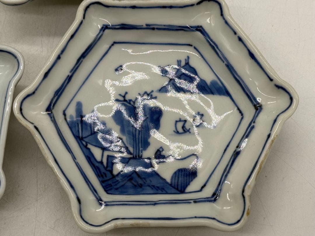 古染　染付山水人物紋角皿5点　古渡　送料込み251108