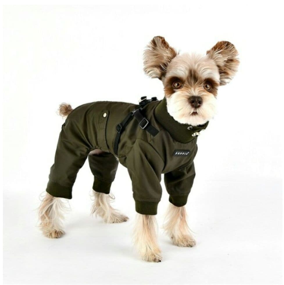 Puppia 犬 服 ハーネス一体型 オールインワンコート 背開き M 防寒着