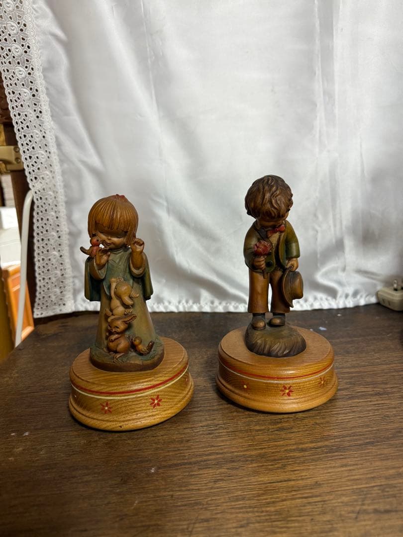 ANRI 木彫り ペア　オルゴール Reuge社製ムーブメント付 イタリア製