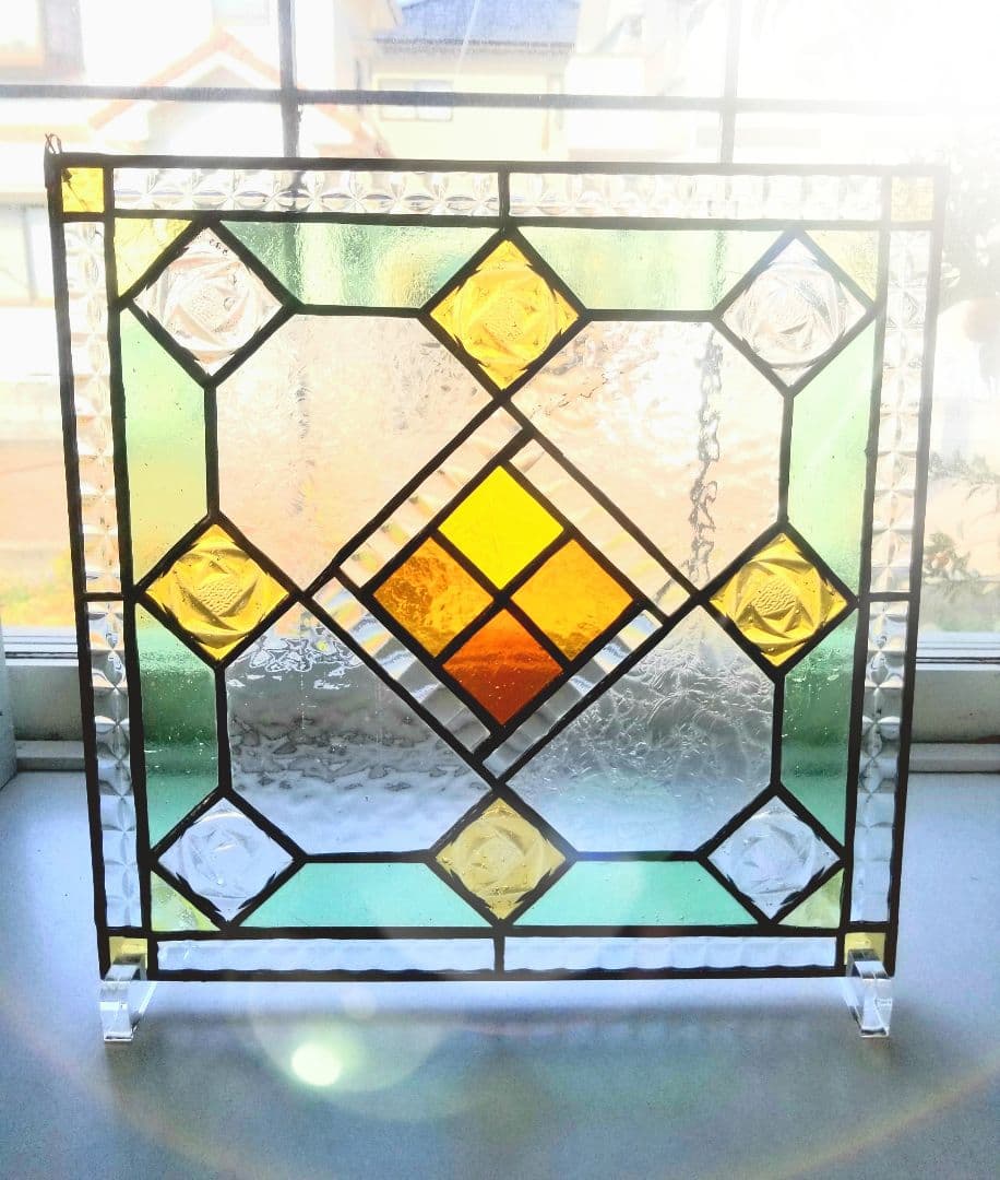 ステンドグラス アンティーク調パネル　ローズガラス使用