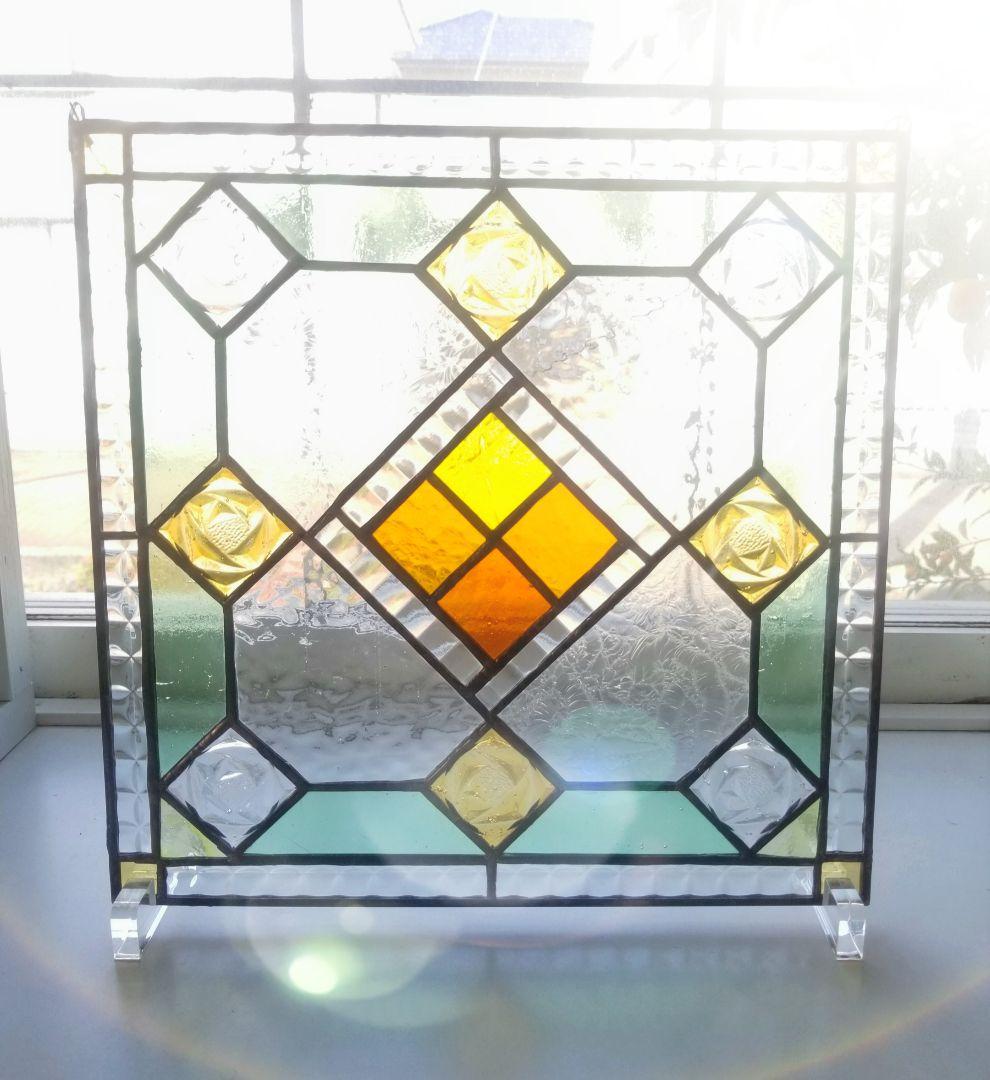 ステンドグラス アンティーク調パネル　ローズガラス使用