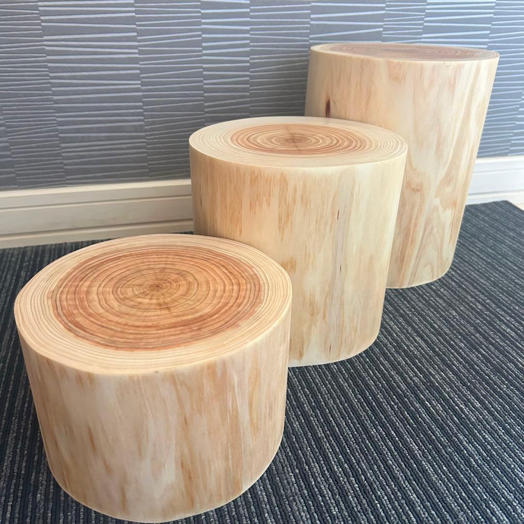 【3点セット】檜の丸太椅子 スツール 天然木 ディスプレイ台 生木No.018