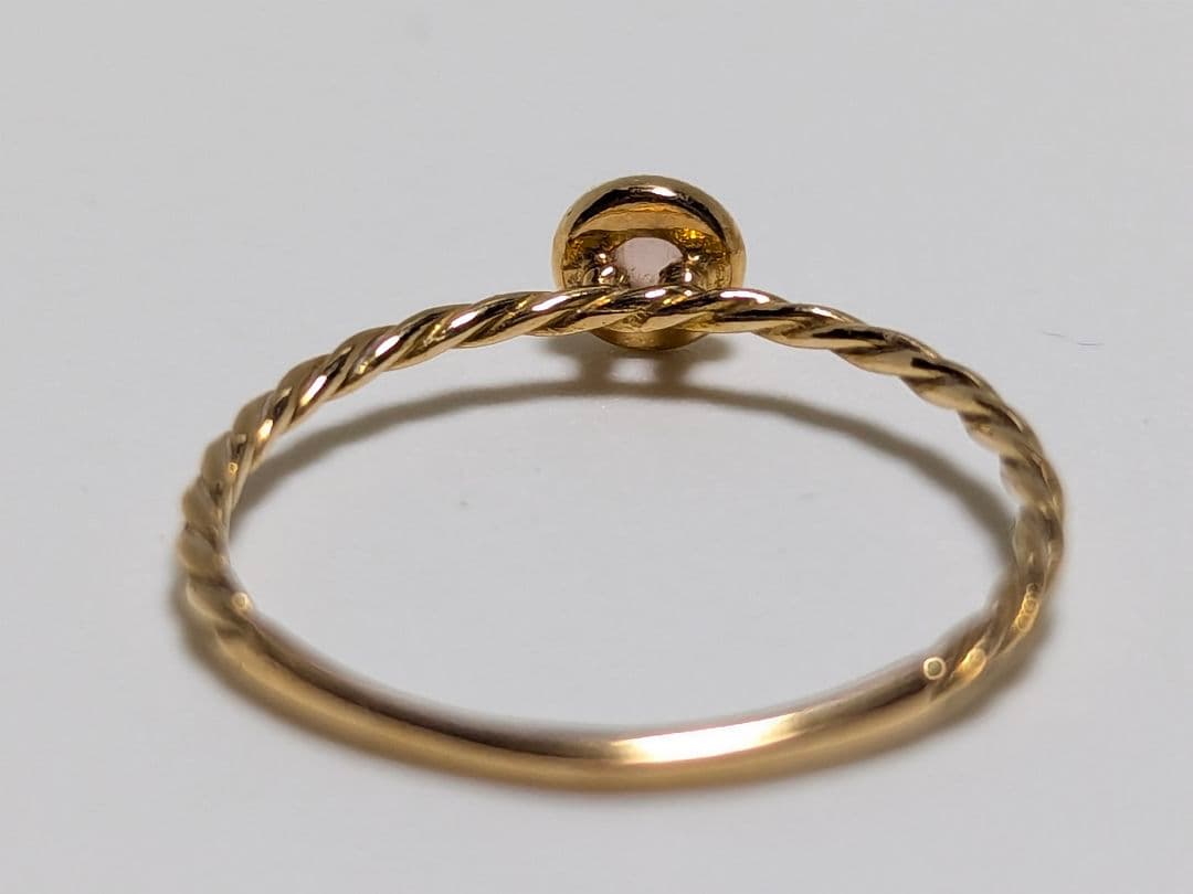 K18 リング　11号　ツイストリング　ピンク石