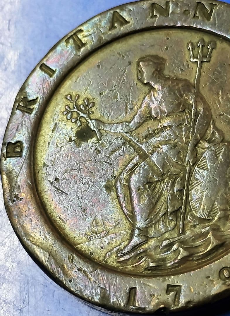 イギリス　2ペンス銅貨（車輪銭）ジョージ3世/ブリタニア（1797年）※光沢あり