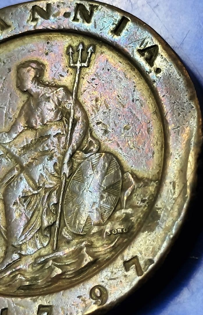イギリス　2ペンス銅貨（車輪銭）ジョージ3世/ブリタニア（1797年）※光沢あり