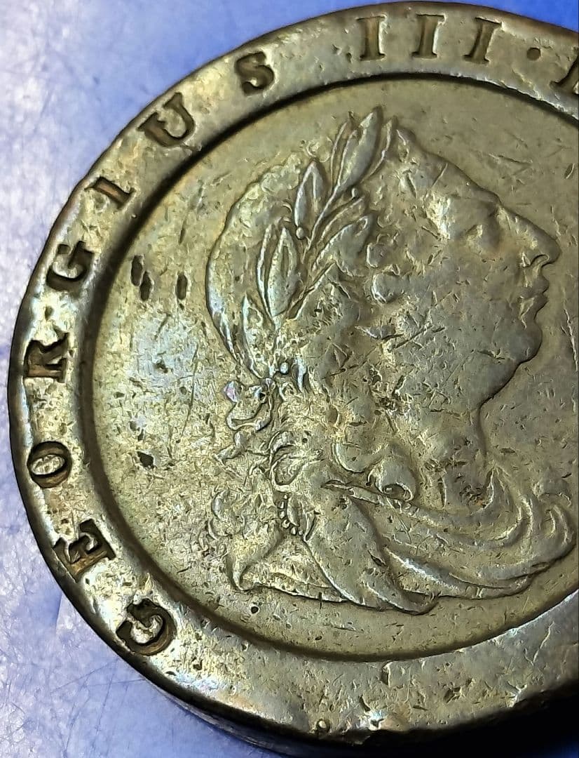 イギリス　2ペンス銅貨（車輪銭）ジョージ3世/ブリタニア（1797年）※光沢あり