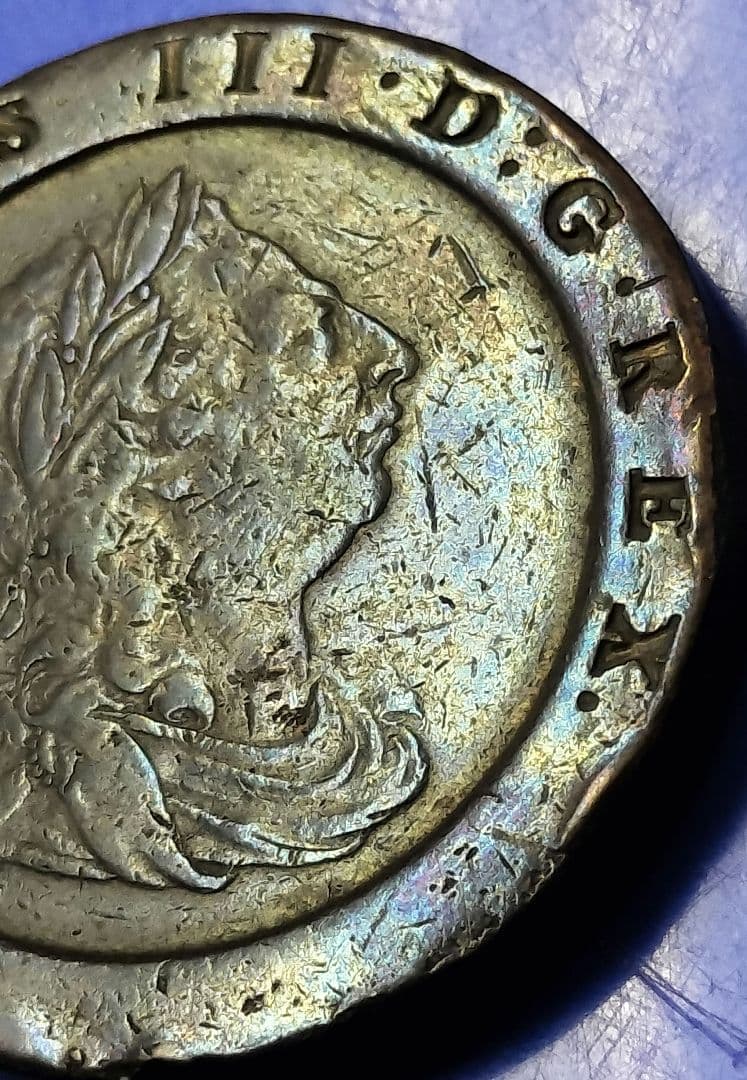 イギリス　2ペンス銅貨（車輪銭）ジョージ3世/ブリタニア（1797年）※光沢あり