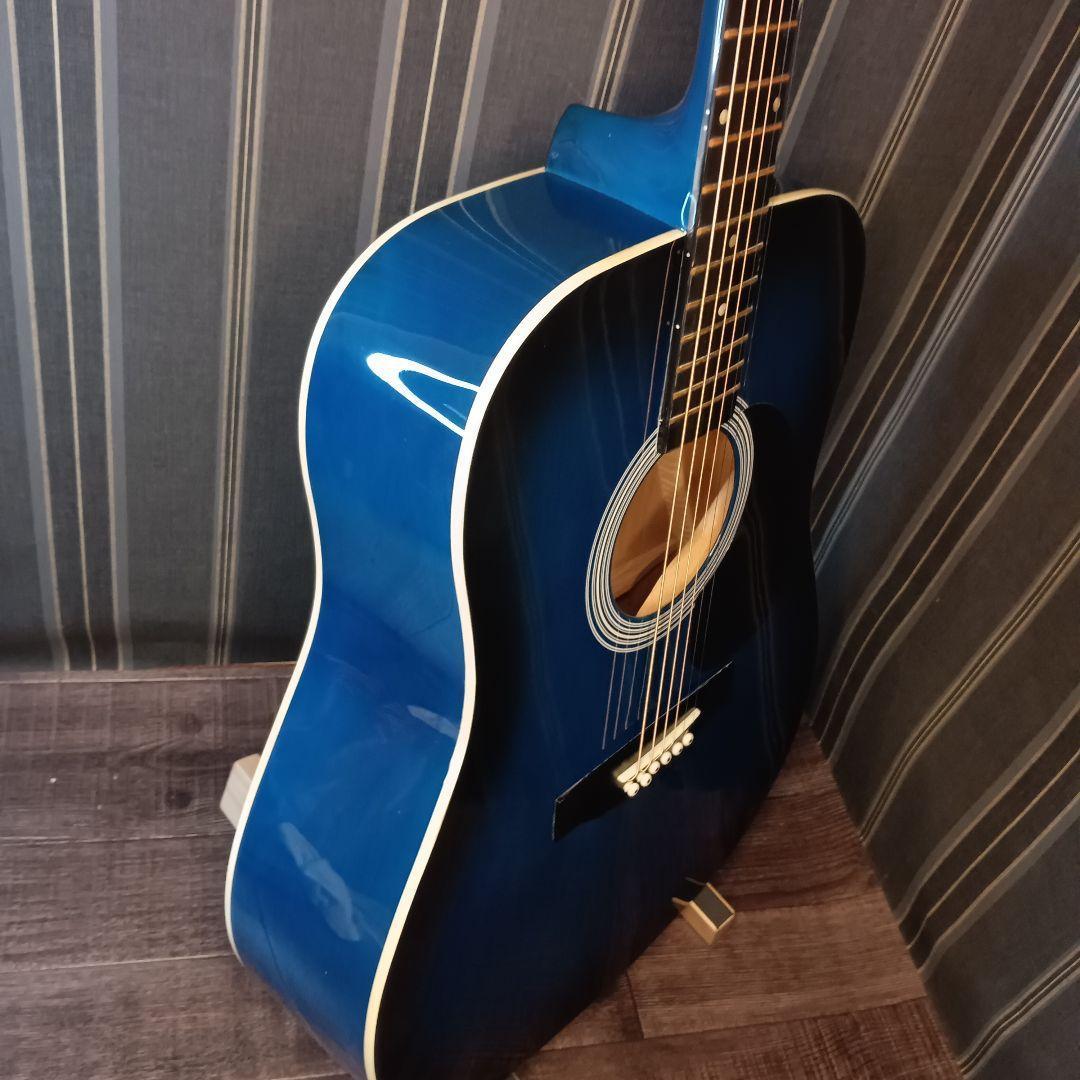 新品弦 軽量 初心者 ビギナー向け アコースティックギター ブルー 青