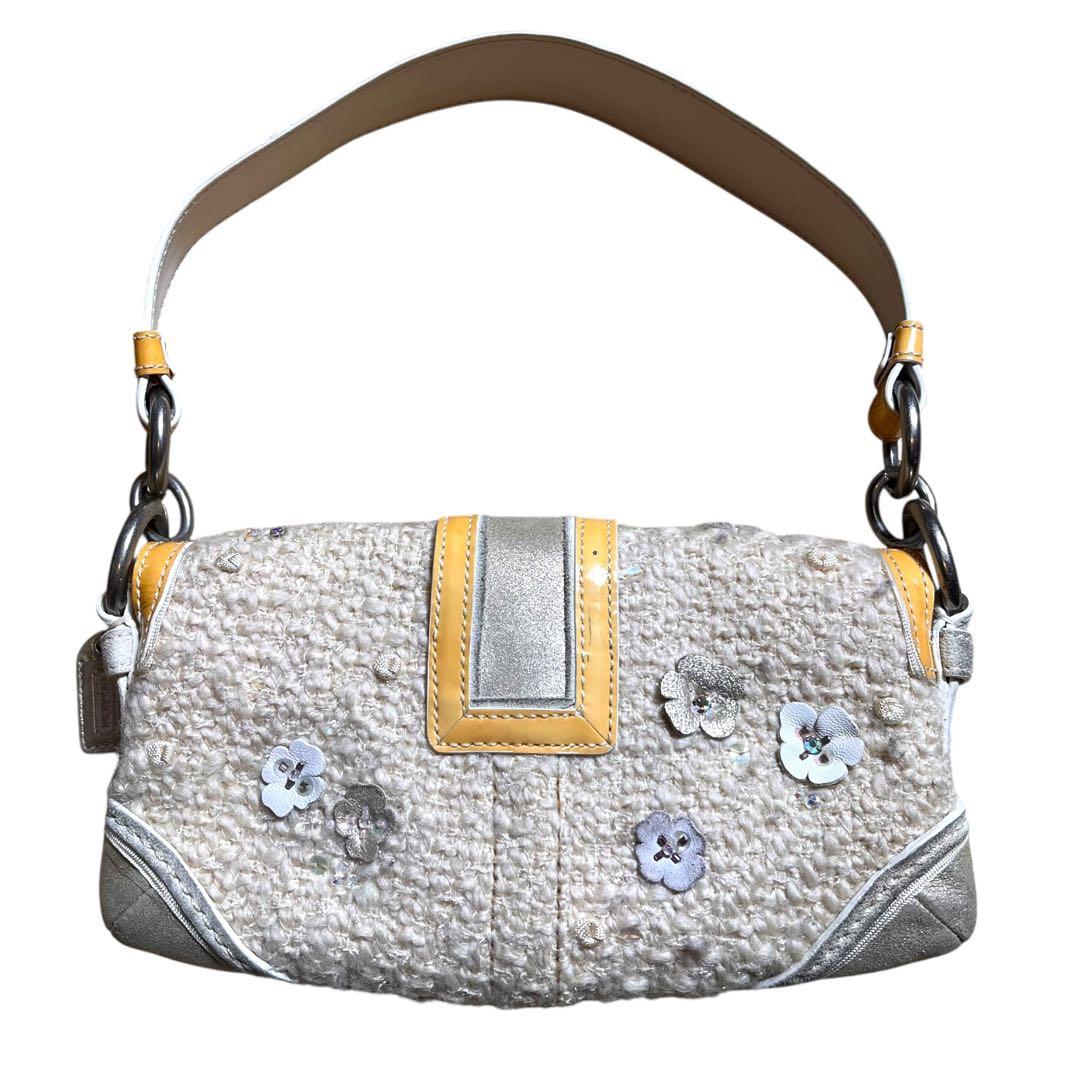 レア　COACH ツイード　スパンコール　フラワー　ワンショルダー10070