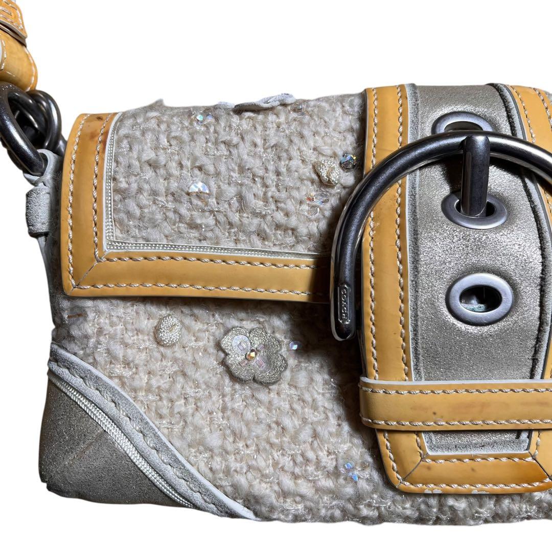 レア　COACH ツイード　スパンコール　フラワー　ワンショルダー10070