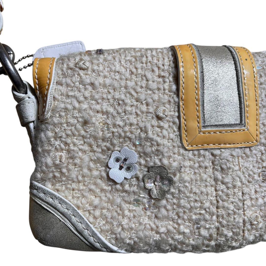 レア　COACH ツイード　スパンコール　フラワー　ワンショルダー10070
