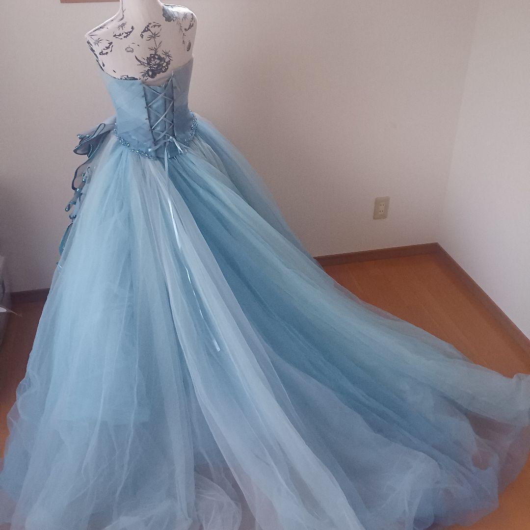 水色 カラードレス 編み上げ 7〜11号 ボリュームチュール 前撮り 二次会