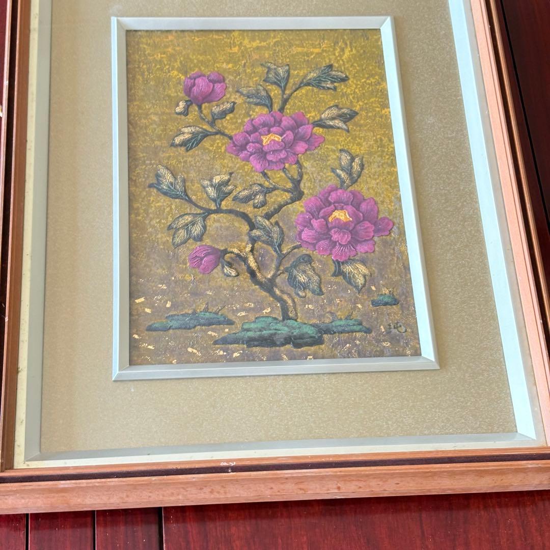 木下純寛 漆絵「牡丹」額装 共シール 三軌会評議委員 漆画作家 漆工芸家 K