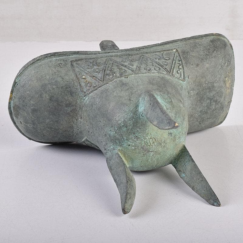 中国　古銅青銅　饕餮文爵　V　R8942