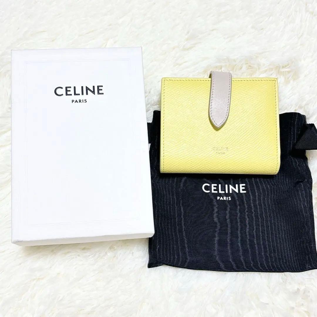 極美品✨️CELINE 二つ折り財布 イエロー スモールストラップウォレット