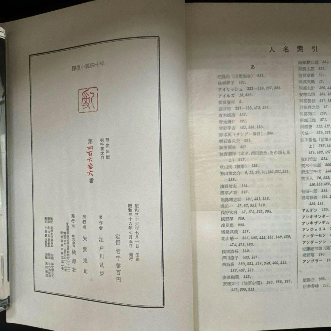 江戸川乱歩『探偵小説四十年』限定1000部毛筆署名入