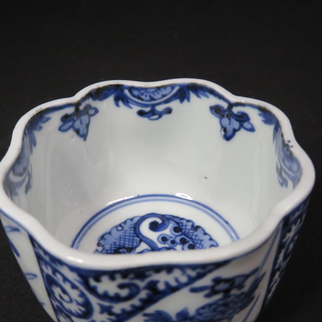 向付 2客 角向付 染付 白抜唐草文様 蛇の目 古伊万里 上手物