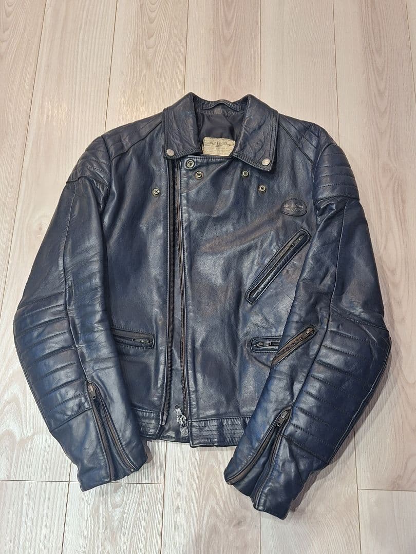 銀*花様 ルイスレザー ヨーロッパ ネイビー ダブル ビンテージ 70S ライダ